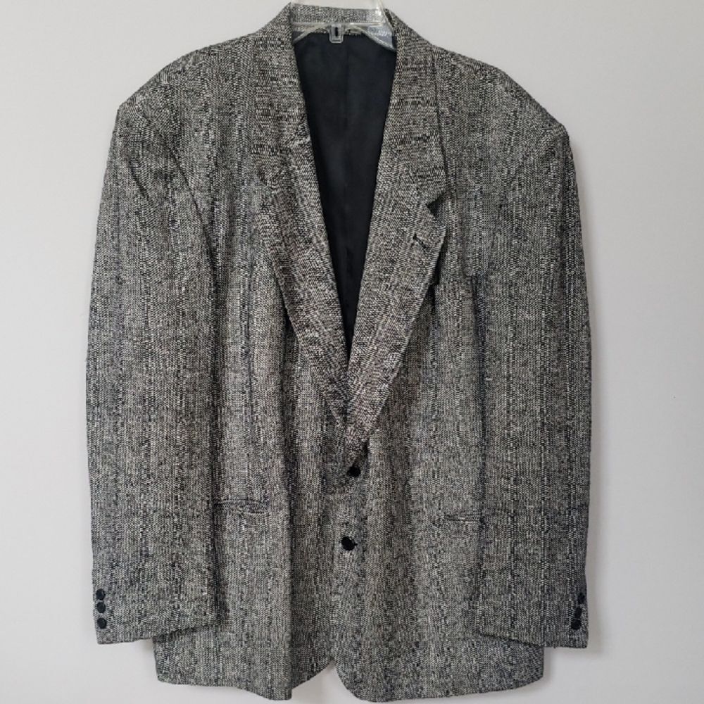 London Square Silk Sport Coat Men's 46R Black White Tweed Blazer Easter Wedding